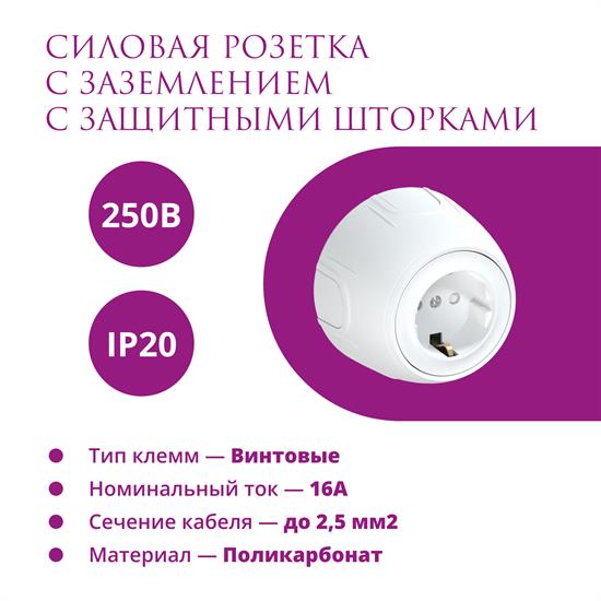 Розетка с заземлением  Rotondo, защитные шторки, винтовые контакты - фото 12411