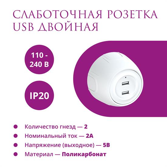 Розетка USB двойная  Rotondo, с подсветкой - фото 12500