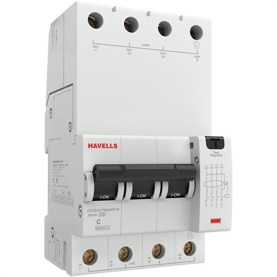 Дифф. авт. выкл. 3P+N 6kA C  30 мА Тип A, 4М, Havells - фото 12914