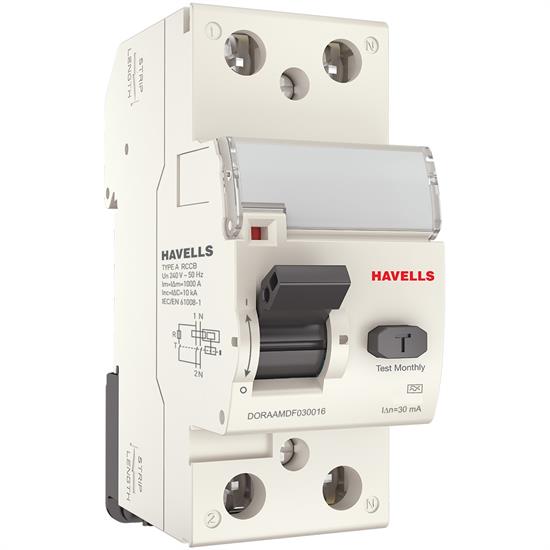 Устройство защитного отключения 1P+N, In=30 мА, Тип A, 2М, Havells - фото 12917